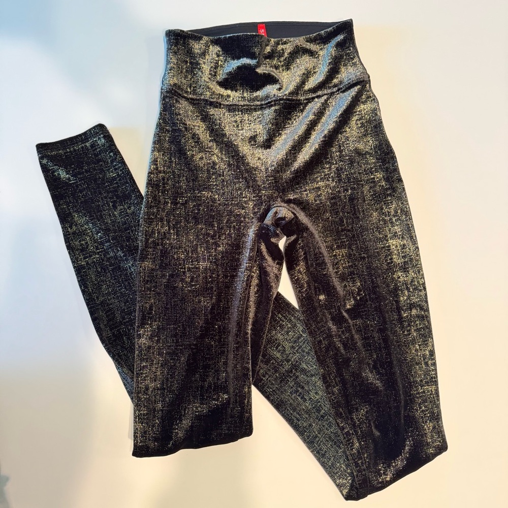 SPANX Black Leggings with Gold shimmer sparkles